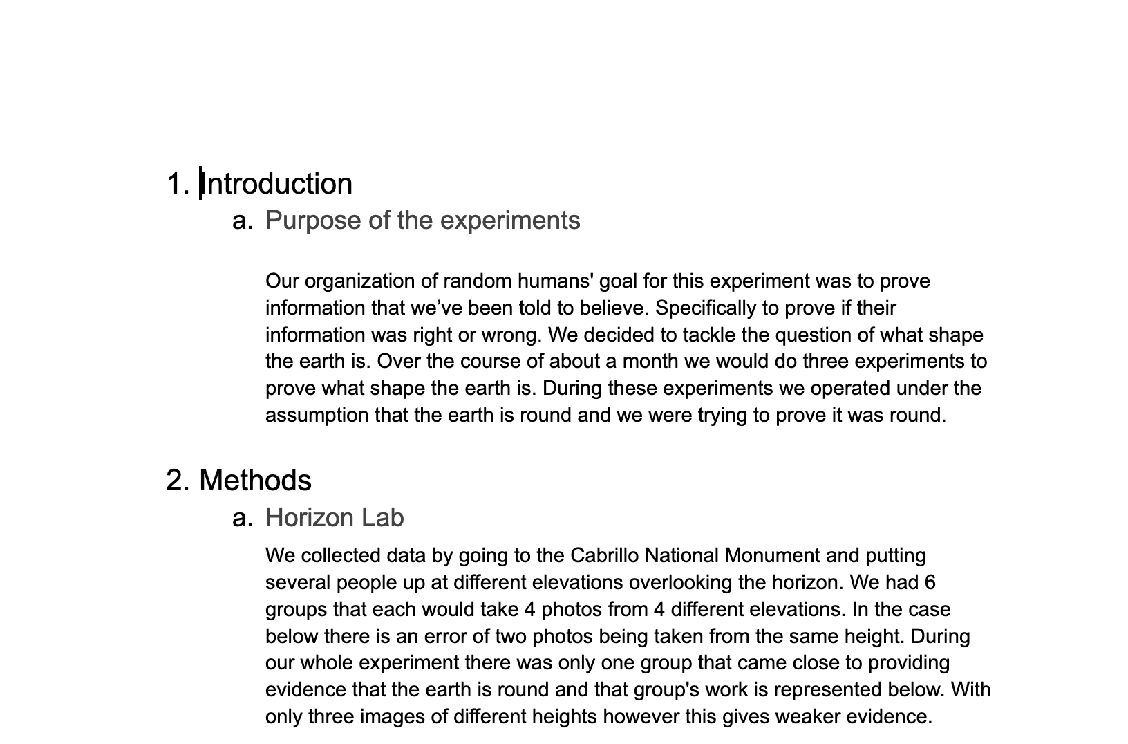 Flat Earth Lab Report