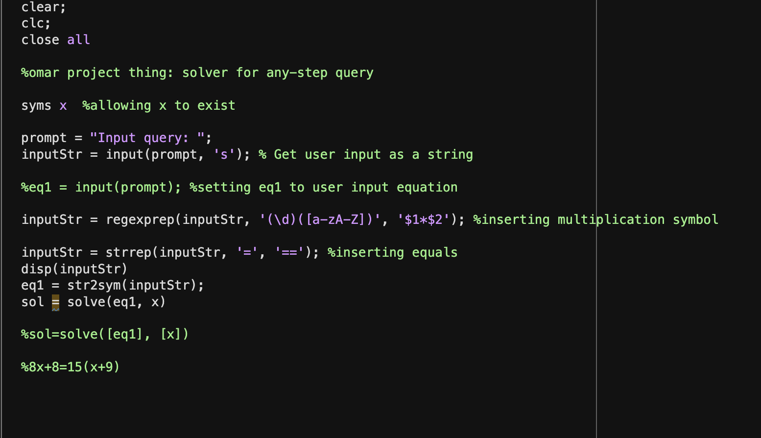 Linear Equation Solver in MATLAB